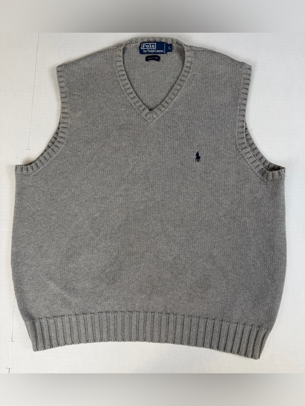 Polo Ralph Lauren Gray Cotton V-Neck Sweater Vest Mens Large Preppy